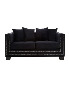 Safara Velvet 2 Seater Sofa In Black With Wooden Legs