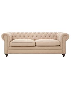 Stella Linen Fabric 3 Seater Sofa In Beige With Wood Legs