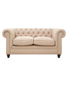 Stella Linen Fabric 2 Seater Sofa In Beige With Wood Legs