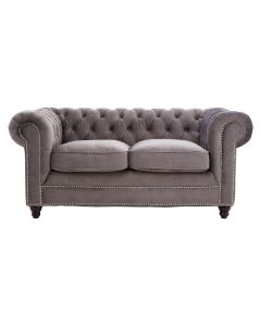 Stella Polyester Velvet 2 Seater Sofa In Grey With Carved Wooden Feets
