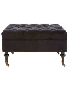 Sabrina Velvet Footstool In Onyx With Pine Wood Legs