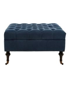 Sabrina Velvet Footstool In Midnight Blue