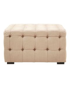 Stella Linen Fabric Button Tufted Footstool In Beige