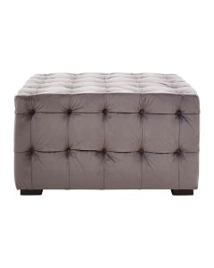 Stella Velvet Button Tufted Footstool In Grey