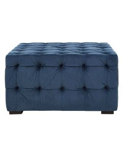 Stella Velvet Button Tufted Footstool In Midnight Blue