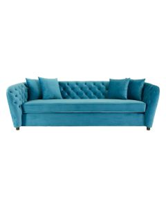 Riva Polyester Velvet 3 Seater Sofa In Cyan