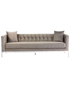 Raisie Velvet 3 Seater Sofa In Grey With Chrome Metal Legs