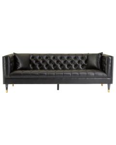 Ranae Faux Leather 3 Seater Sofa In Black With Wooden Legs