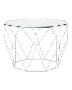 Shalimar Octagon Clear Glass Coffee Table With Silver Metal Frame