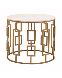 Shalimar Round White Marble Top Side Table With Rich Gold Metal Frame