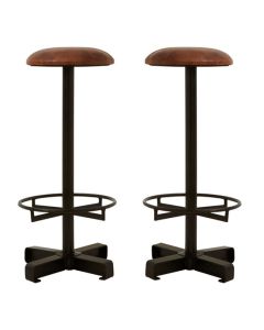 Bodmin Brown Faux Leather Bar Stools With Black Base In Pair