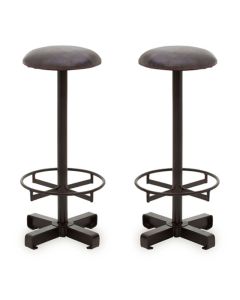 Bodmin Antique Blue Faux Leather Bar Stools With Black Base In Pair
