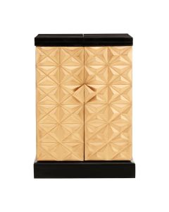 Malta Geometric Mango Wood Bar Cabinet With 2 Doors In Gold Tone