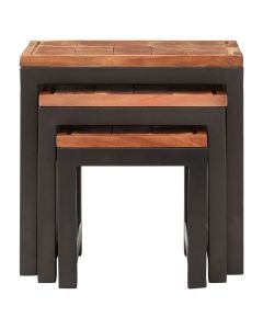 Artisan Wooden Nest Of 3 Tables In Natural With Black Legs