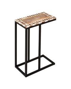 Achille Wooden Side Table In Natural With Black Metal Legs