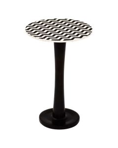 Achille Round Wooden Side Table In Black And White Inlays