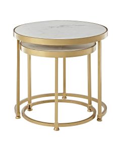 Nirav Small White Marble Nest Of 2 Tables With Gold Metal Frame
