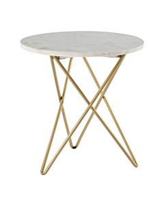 Nirav White Marble Top Side Table With Gold Geometric Legs