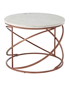 Nirav Round White Marble Top Coffee Table With Copper Zig Zag Frame