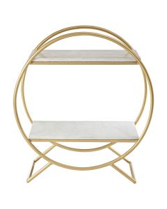 Nirav White Marble Gin Drinks Shelving Unit In Gold Metal Frame