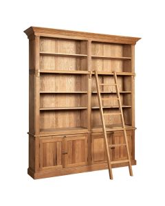 Lyon Wooden 2 Sections Bookcase With Ladder In Natural