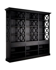 Lyon Large Wooden Bookcase In Black With 3 Drawers