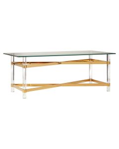 Clarence Glass Coffee Table In Clear With Rich Gold Tones