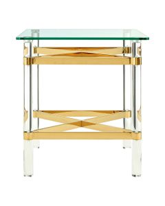 Clarence Square Clear Glass End Table With Rich Gold Tones