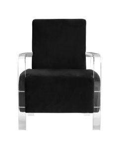 Clarence Velvet Accent Chair In Black With Clear Acrylic Legs