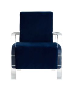 Clarence Velvet Accent Chair In Blue With Clear Acrylic Legs