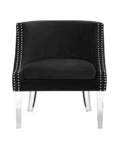 Clarence Curved Fabric Accent Chair In Black With Clear Acrylic Legs