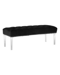 Clarence Black Velvet Upholstered Dining Bench With Acrylic Legs