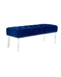 Clarence Blue Velvet Upholstered Dining Bench With Acrylic Legs