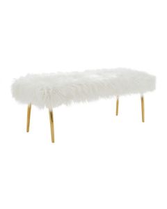 Clarence Natural Fur Effect Velvet Upholstered Dining Bench With Gold Legs