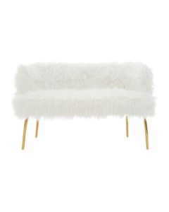 Caledon Faux Fur 2 Seater Sofa In White With Gold Legs