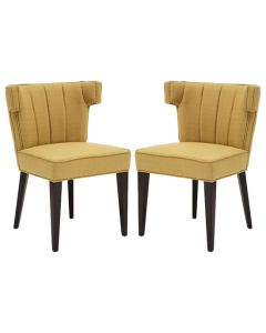 Orton Yellow Linen Fabric Dining Chairs With Black Wooden Legs In Pair