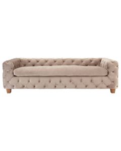 Oakes Velvet 3 Seater Sofa In Coffee With Natural Wooden Feets