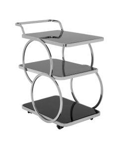 Aurora Drinks Trolley With Black Glass Shelves And Chrome Frame