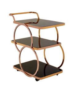Aurora Drinks Trolley With Black Glass Shelves And Rose Gold Frame