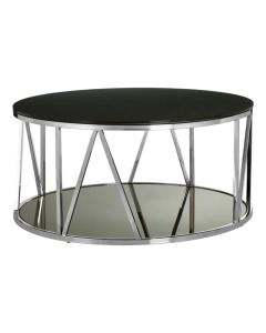 Aurora Round Glass Top Coffee Table In Black With Chrome Frame