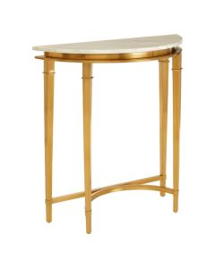 Aurora Half Moon Marble Top Console Table In White With Gold Frame