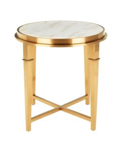 Aurora Round Marble Top Side Table In White With Gold Legs