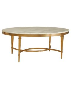 Aurora Oval Marble Top Coffee Table In White With Gold Frame