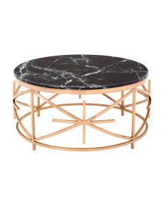 Aurora Round Marble Top Coffee Table In Black With Rose Gold Base