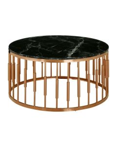 Aurora Round Marble Top Coffee Table In Black With Copper Base