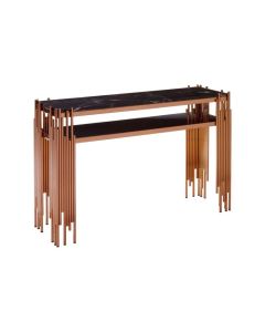Aurora Marble Top Console Table In Black With Rose Gold Frame