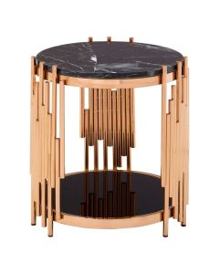 Aurora Marble Top Side Table In Black With Rose Gold Frame