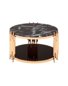 Aurora Marble Top Coffee Table In Black With Rose Gold Frame