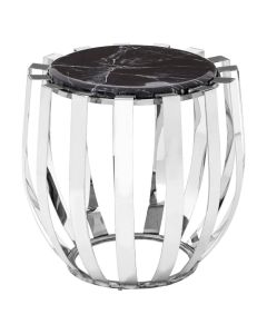 Aurora Round Marble Top Side Table In Black With Chrome Frame