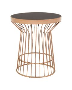 Aurora Round Glass Top Side Table In Black With Copper Frame